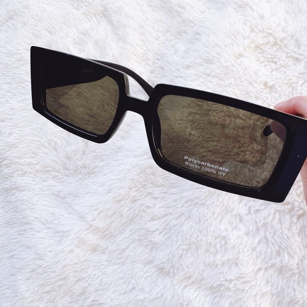 Aaron Black w/ Green Tint Rectangular Sunglasses - Picture 7 of 11